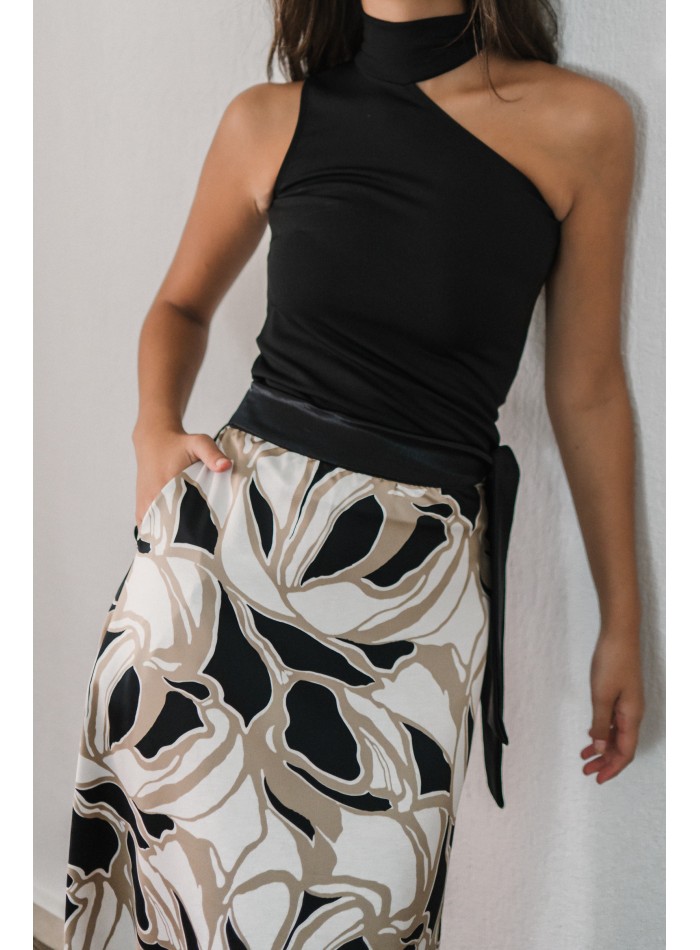 Printed midi skirt with bow detail