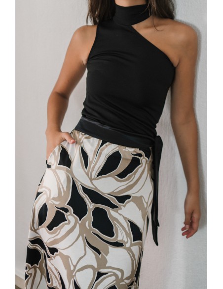 Printed midi skirt with bow detail