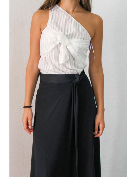 White chiffon blouse with lacing detail