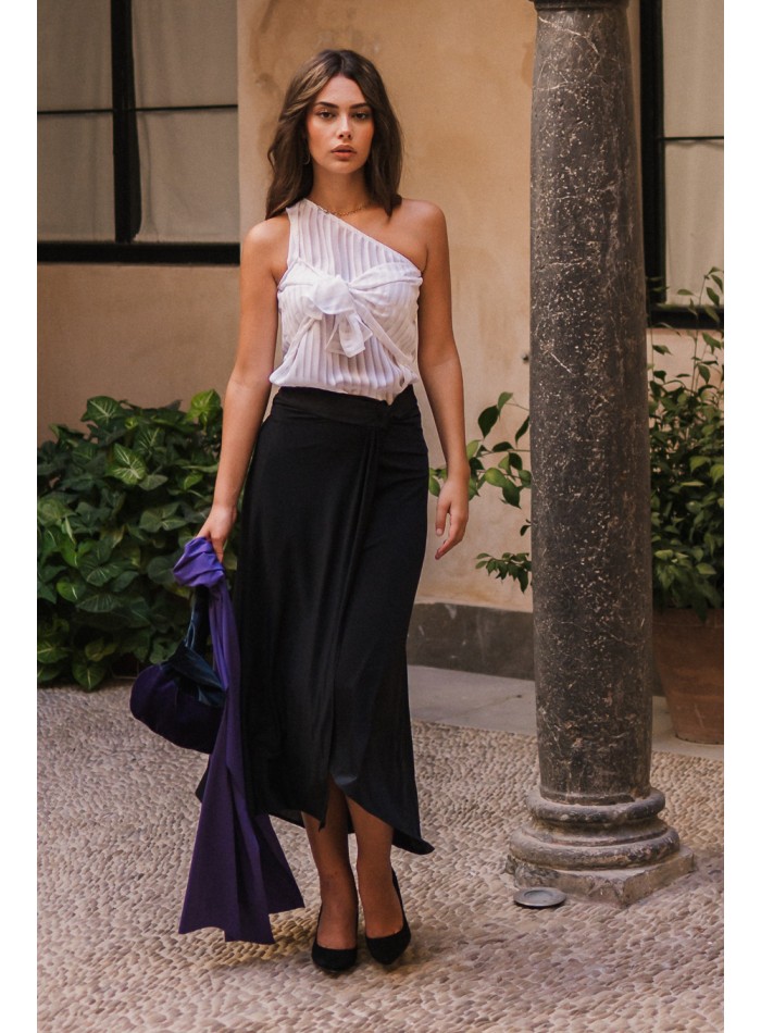 White chiffon blouse with lacing detail