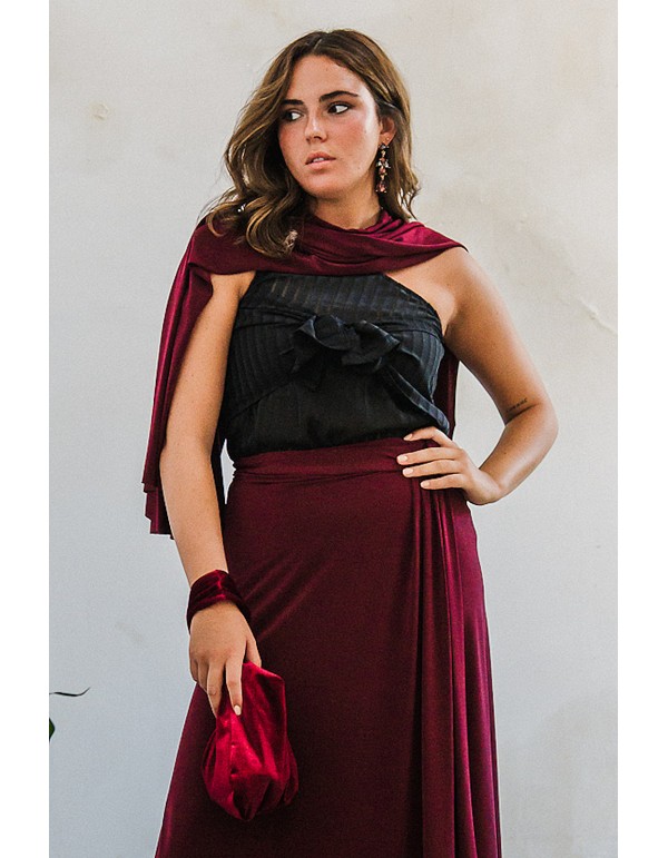 Blusa con escote asimétrico de gada y lazo