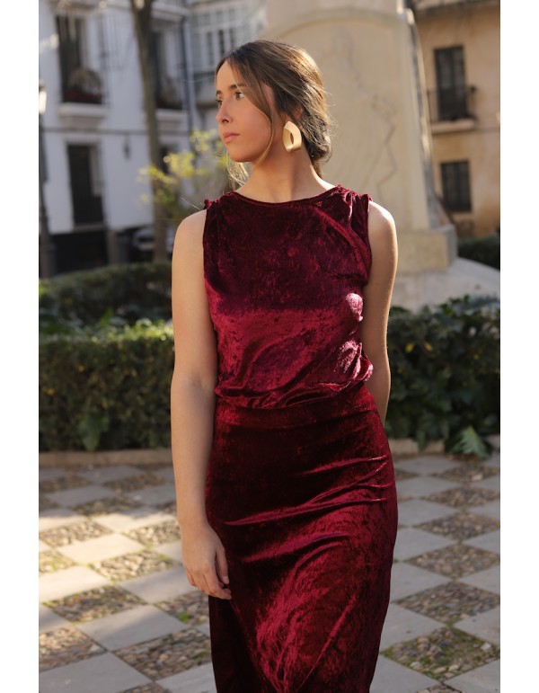 Blusa de invitada terciopelo burdeos