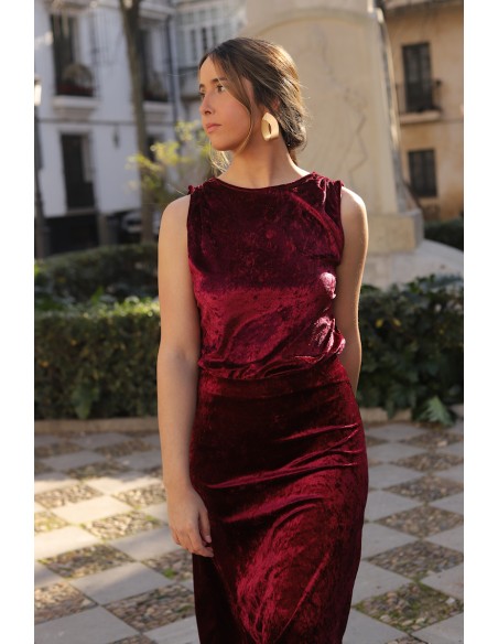 Blouse d'invité en velours bourgogne