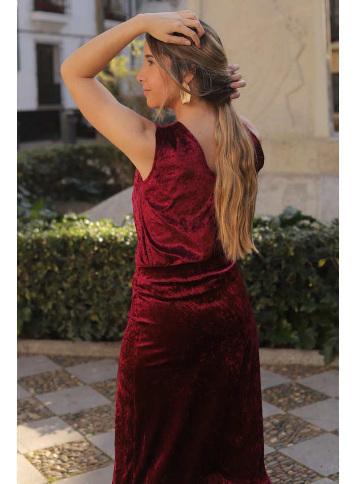 Blusa de invitada terciopelo burdeos