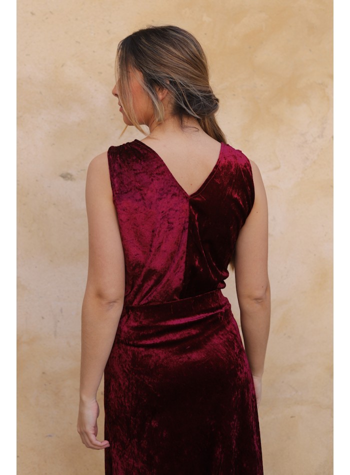 Blusa de invitada terciopelo burdeos