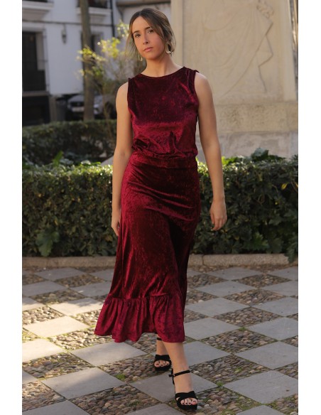 Long burgundy velvet skirt