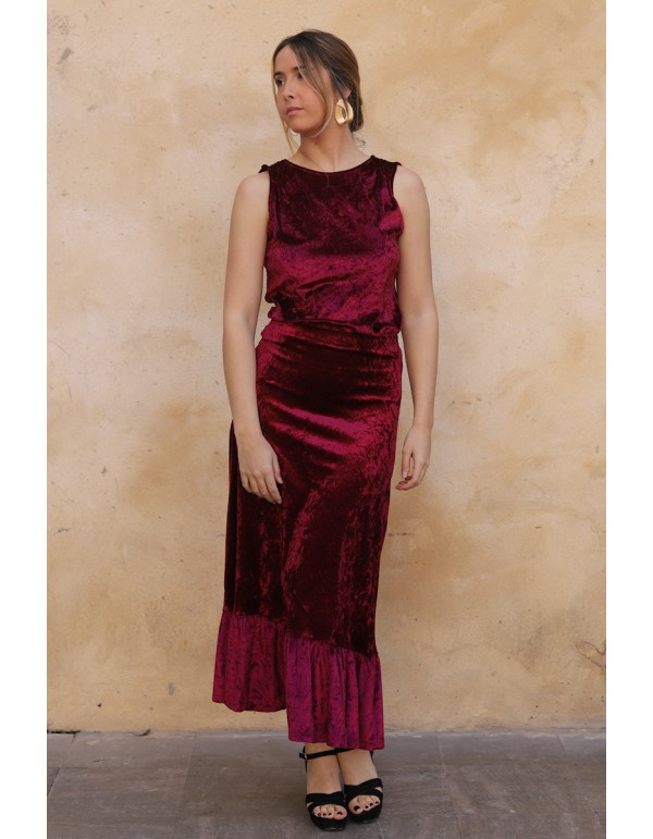 Long burgundy velvet skirt 2