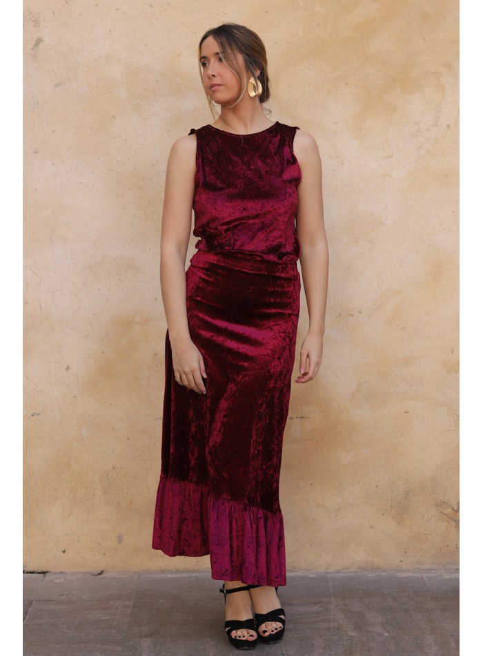 Long burgundy velvet skirt