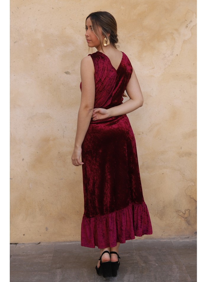 Long burgundy velvet skirt