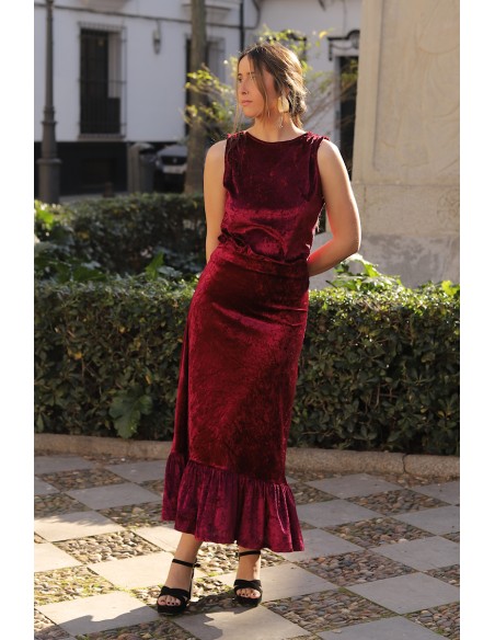 Long burgundy velvet skirt