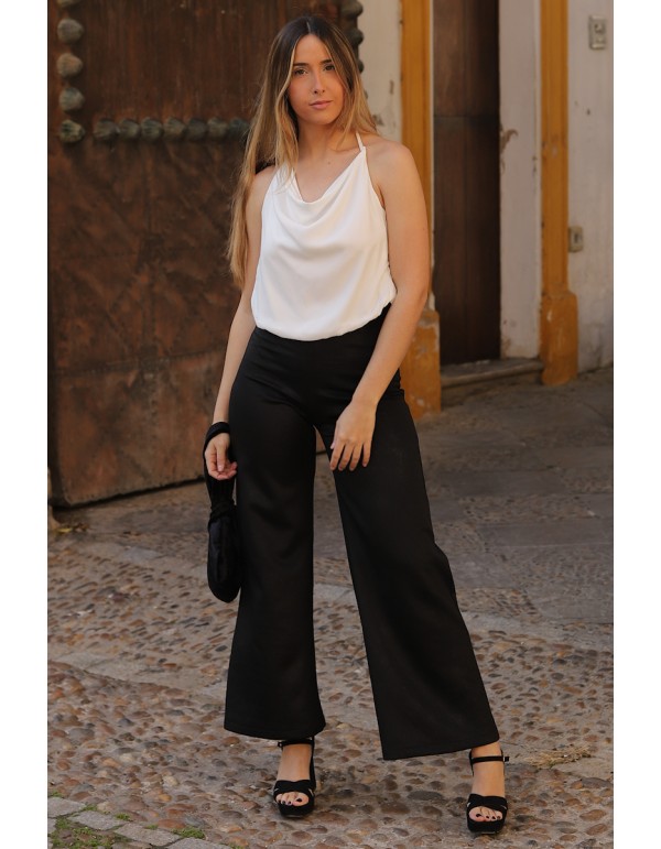 Pantalon long noir à jambes larges en maille