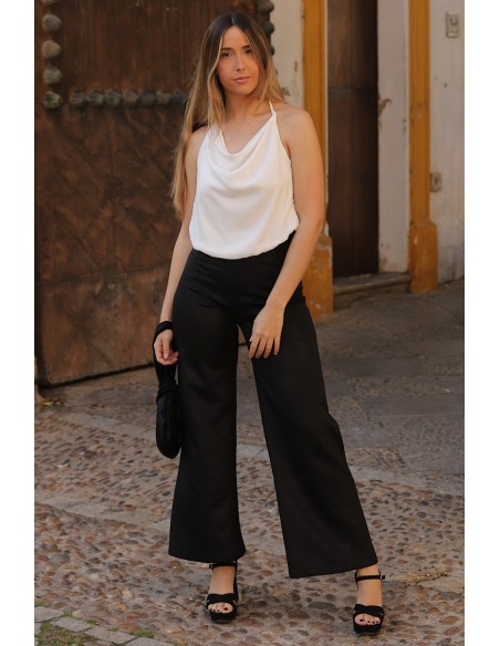 Pantalon long noir à jambes larges en maille