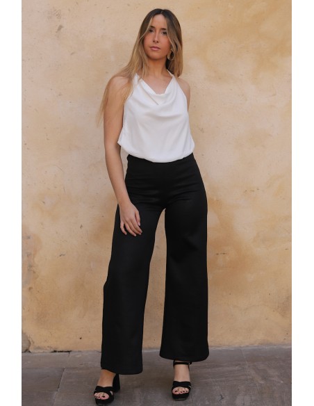 Long black wide leg knitted pants