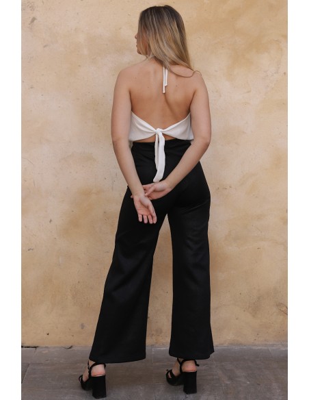 Long black wide leg knitted pants