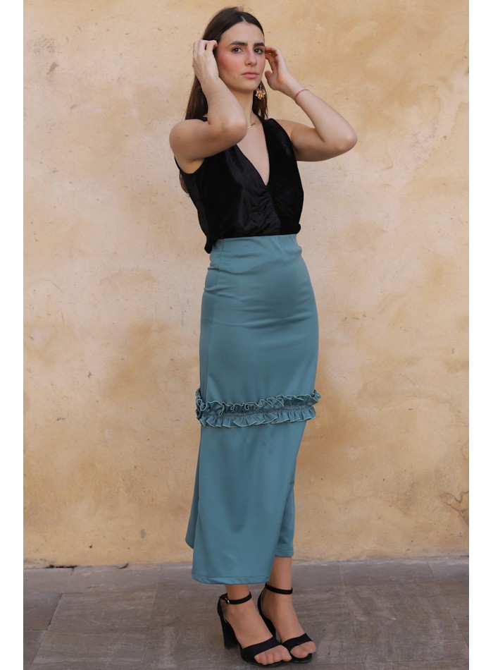 Long skirt with green hood