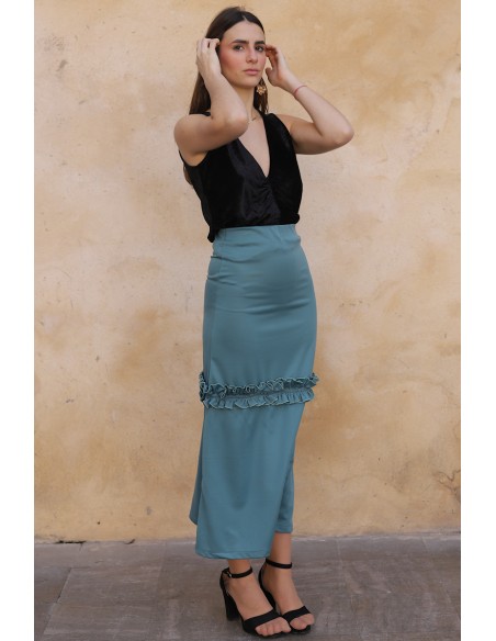 Long skirt with green hood