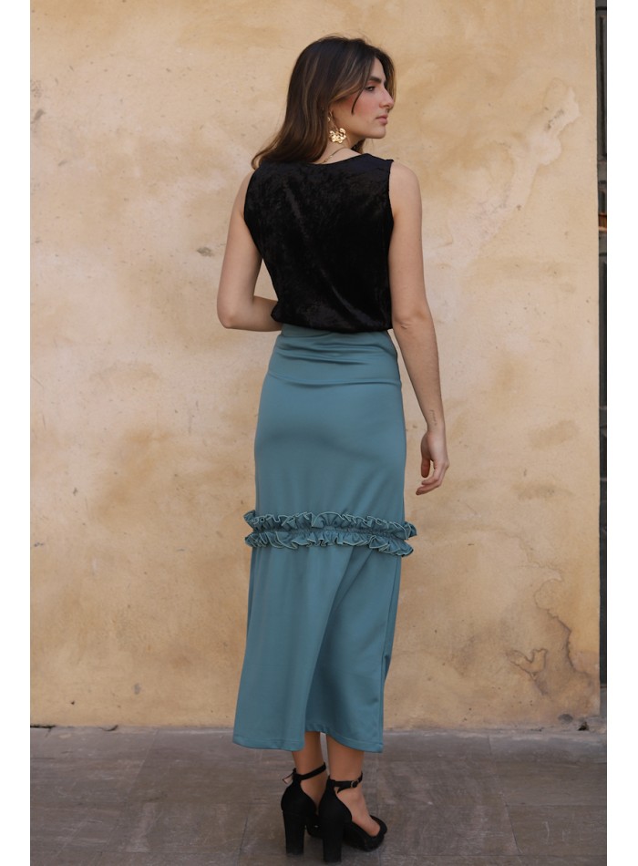 Long skirt with green hood