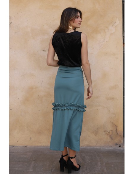 Falda larga con carrucha color verde