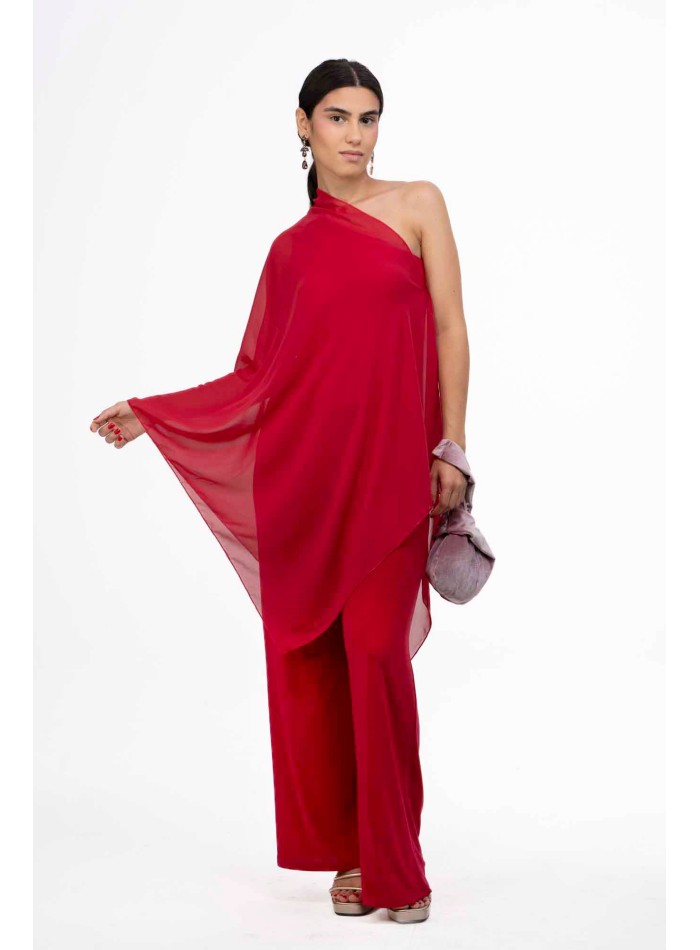 Asymmetrical red guest jumpsuit
