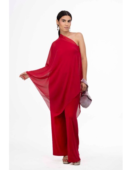 Mono rojo de invitada asimétrico