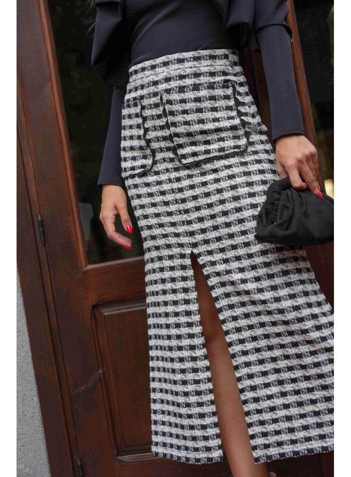 Ecru and black chanel midi skirt with slit and...