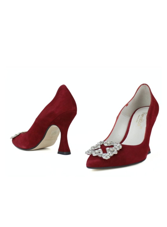 Zapatos de tacón de ante con broche brillante