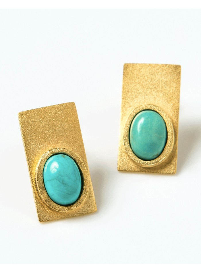 Rectangular earrings with coloured stones blue