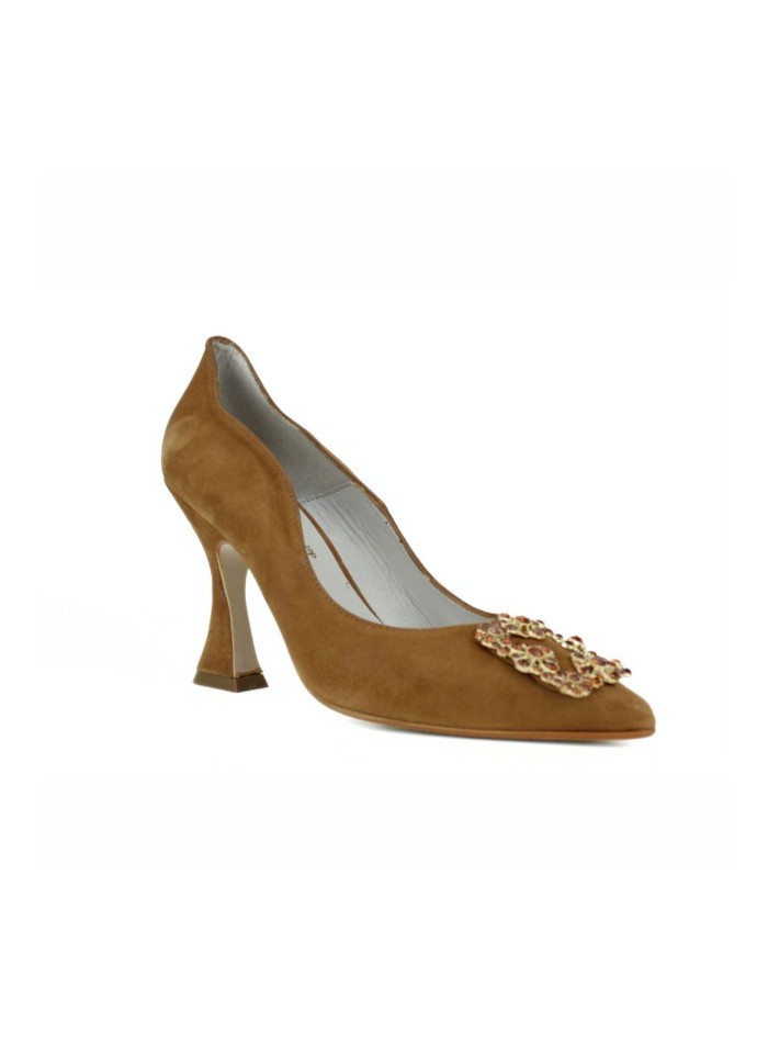 Chaussures à talons en daim avec broche brillante
