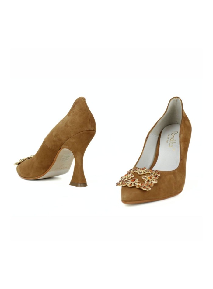 Zapatos de tacón de ante con broche brillante