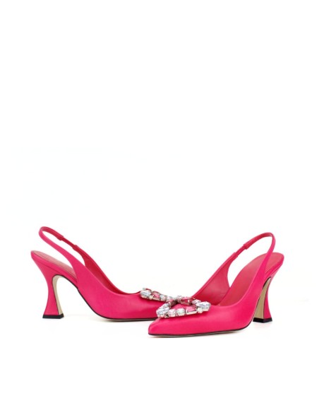 High heeled shoe with rhinestone detail on the toe