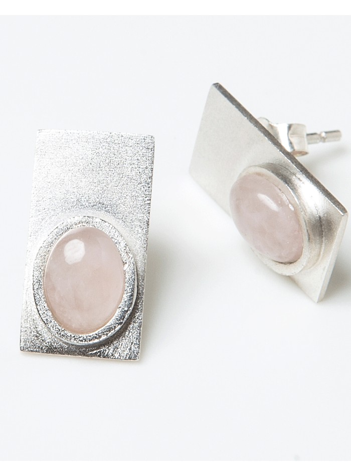 Rectangular earrings with coloured stones pink