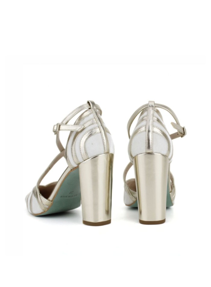 Wide heeled shoe in metallic finish with...