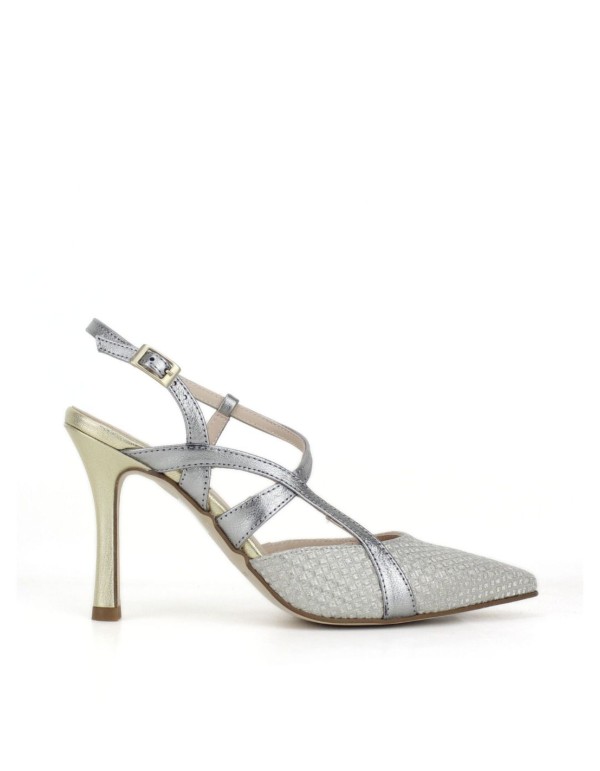 Chaussures à talon fin en daim gris avec lanières...