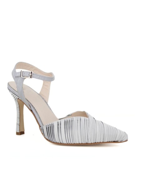 Grey pleated fabric high heel pumps
