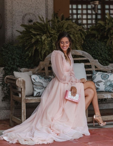 copy of Long party dress with pleated bodice and shiny V-neckline EMABRIDE - 1 