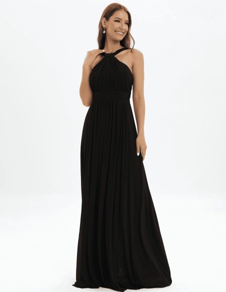 Robe de soirée longue avec encolure licou et détails en strass