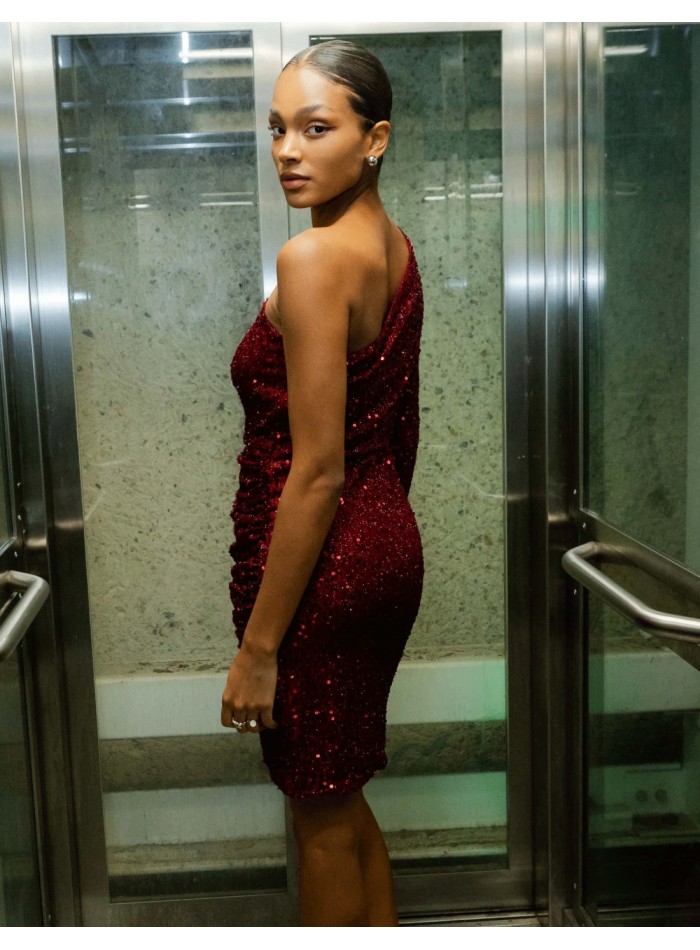 Robe de soirée courte à paillettes rouges