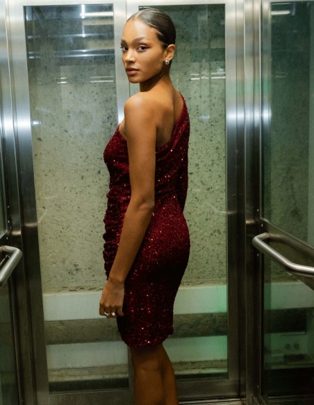 Robe de soirée courte à paillettes rouges