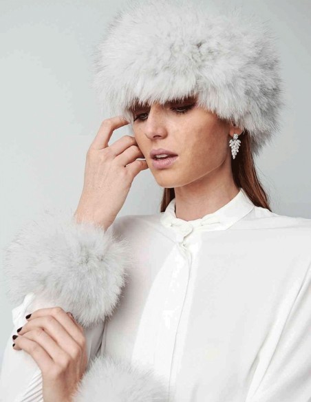 Cuello y Puños de Piel Natural de Zorro Multiposición blanco