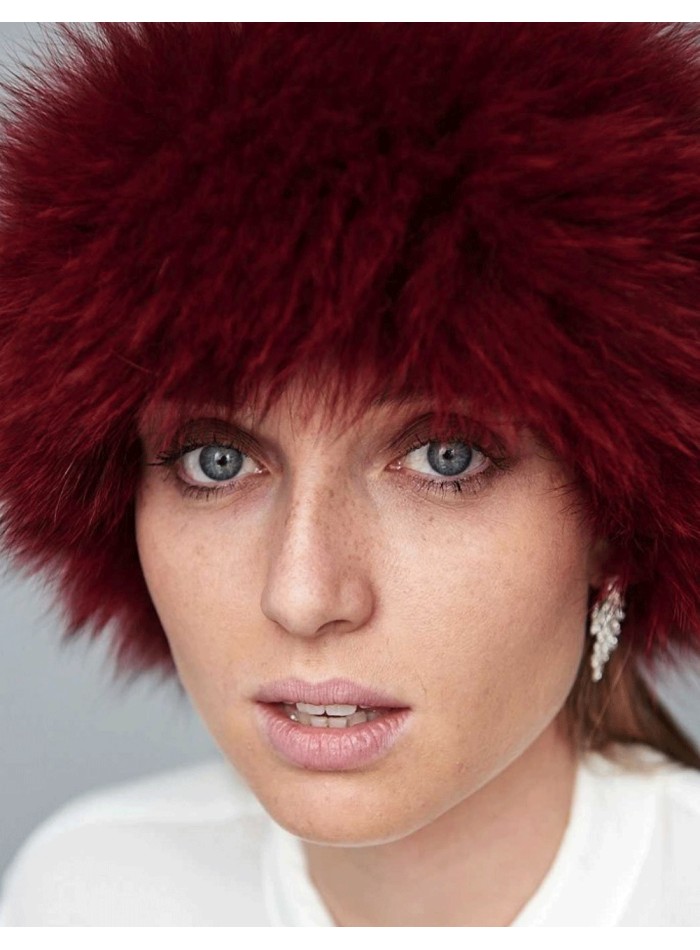 Cuello y Puños de Piel Natural de Zorro Multiposición granate