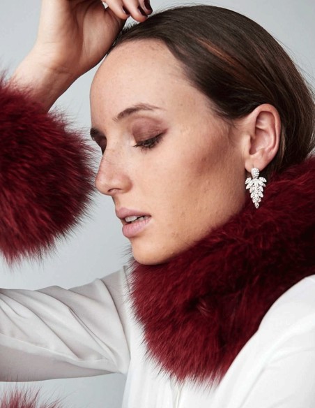 Cuello y Puños de Piel Natural de Zorro Multiposición granate