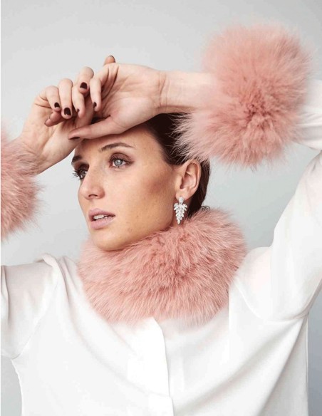 Cuello y Puños de Piel Natural de Zorro Multiposición rosA