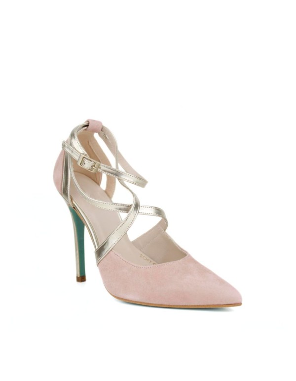 Chaussures à talon haut en daim rose avec lanières croisées