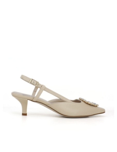 Escarpins à talons en daim beige avec détails en strass