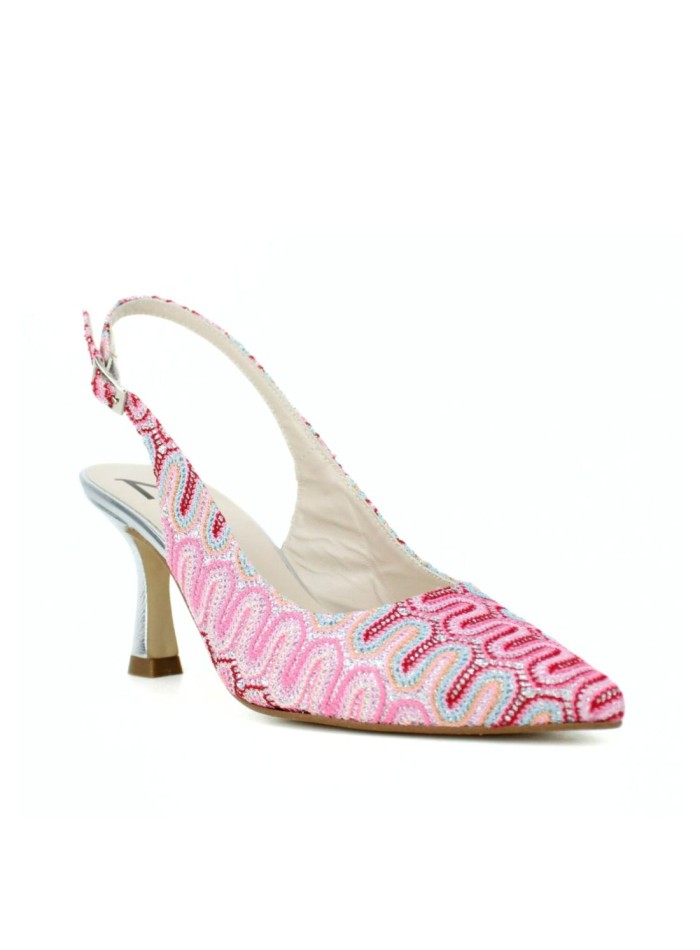 Zapato destalonado con tejido estampado y tacón...