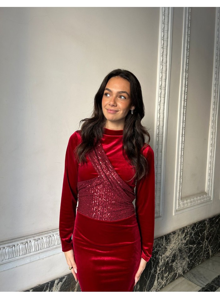 Robe de soirée midi en velours et paillettes