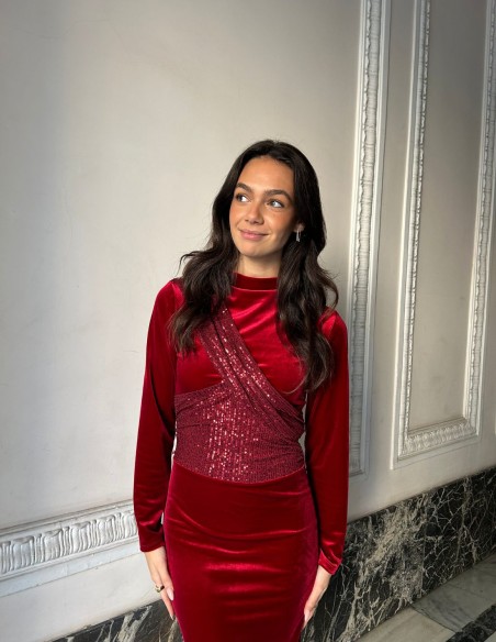 Robe de soirée midi en velours et paillettes