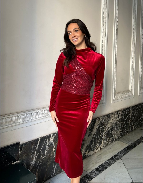 Midi party dress in velvet and sequins