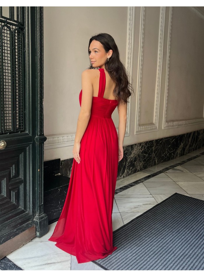 Vestido largo de fiesta con escote halter y...