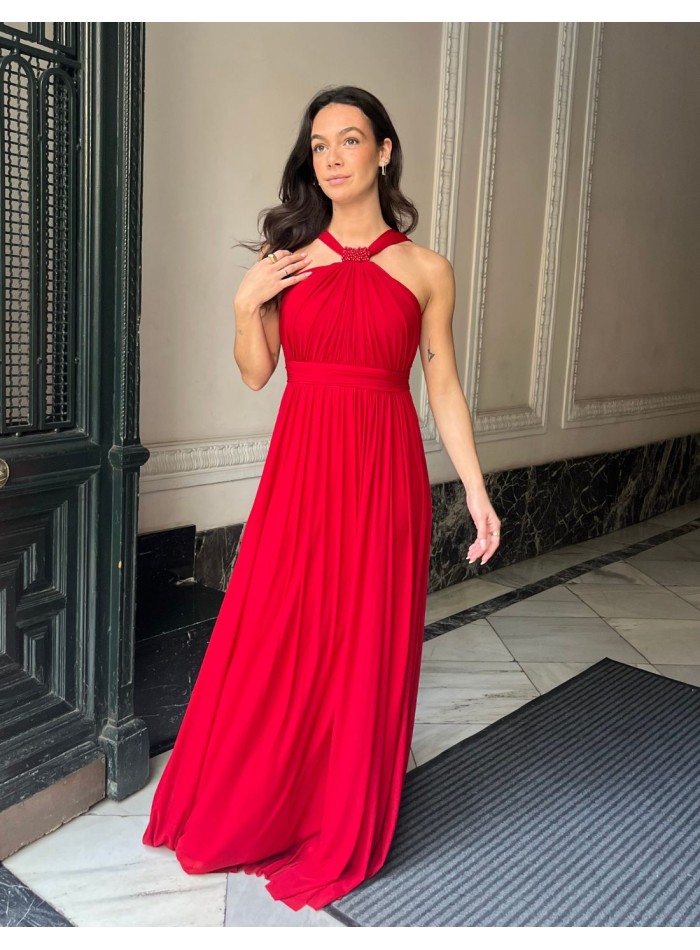 Vestido largo de fiesta con escote halter y...